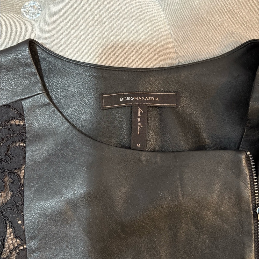 BCBGMaxAzria Black Lace and Faux Leather Vest - Picture 4 of 5